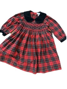 Vintage Christie Brooks Smocked Tartan Plaid Holiday Dress Size 4 Velvet EUC